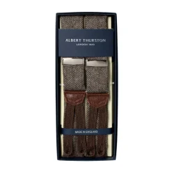 Albert Thurston Light Brown Suspenders With Herringbone Pattern To Button