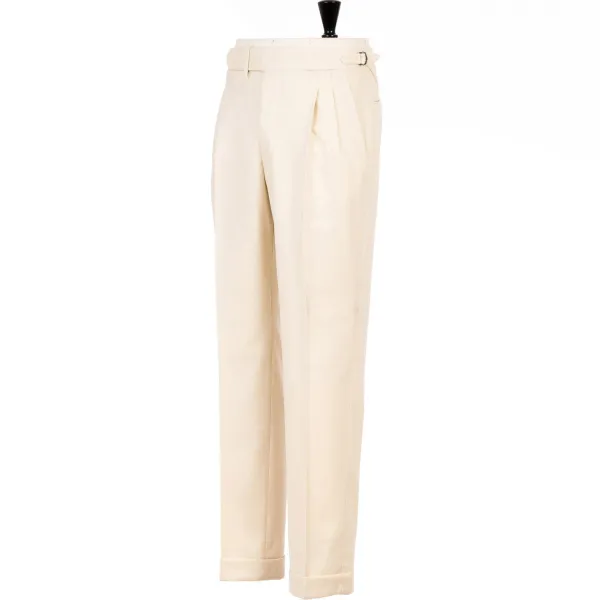 Cesare Attolini Limited Edition: Ivory Pants "Cricket Storico" Made Of English Wool -