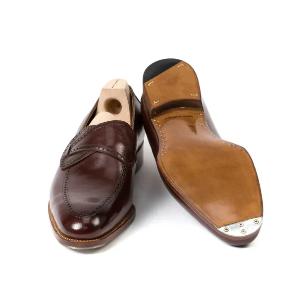 Saint Crispin's Loafer "Butterfly" Made Of Brown Grained Calfskin - Purely Handcrafted