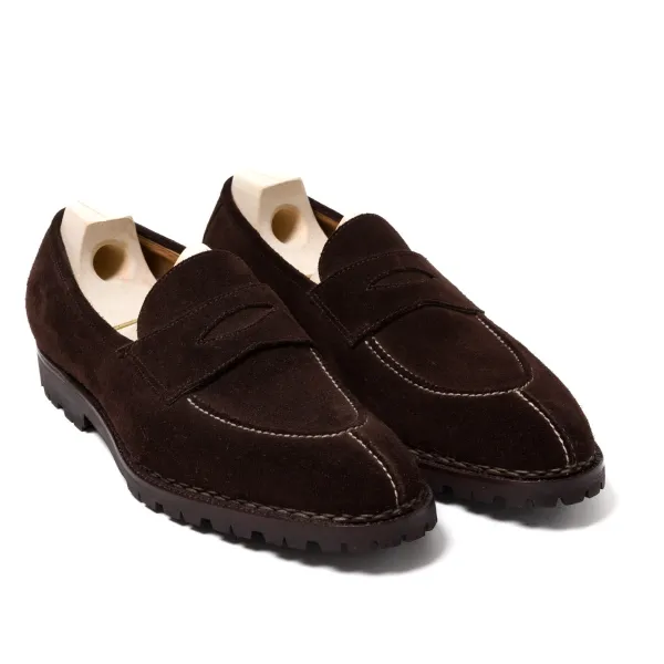 Saint Crispin's Loafer "Norvegian Split Toe" Made Of Dark Brown Suede Leathe
