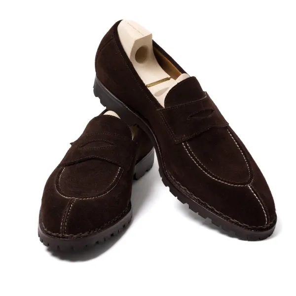Saint Crispin's Loafer "Norvegian Split Toe" Made Of Dark Brown Suede Leathe