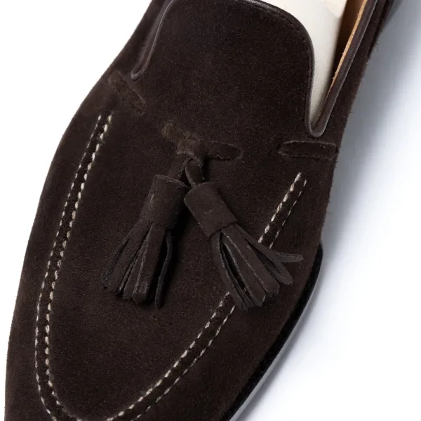 Saint Crispin's Loafer "Split Toe Tassel" Made Of Dark Brown Suede Leather - Purely Ha