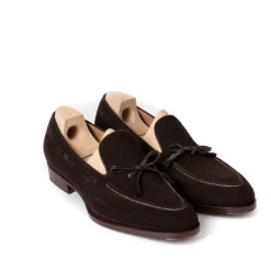 Saint Crispin's Loop Loafer "Croc-Tassel" Made Of Brown Suede "Hunting" - Purely Handc