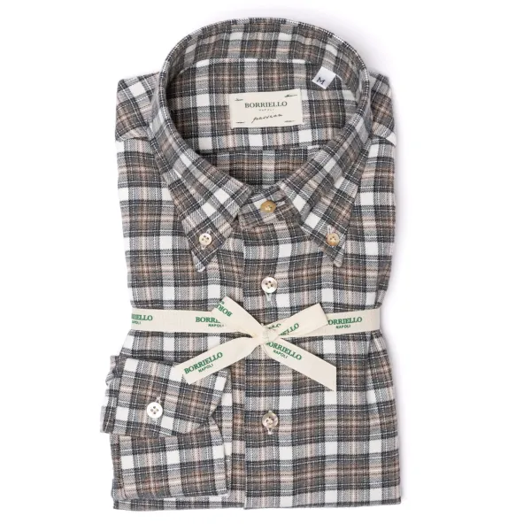 Borriello Madras Check Brushed Vintage Cotton Flannel Sport Shirt - Linea Passio