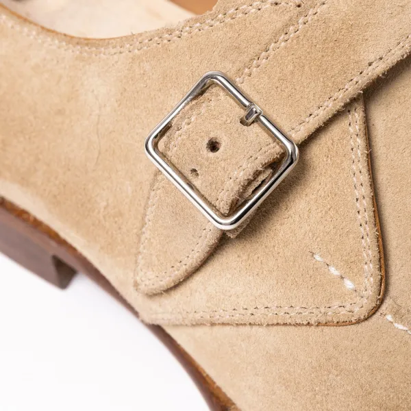 Saint Crispin's Monk "Split Toe Apron" In Sand Colored Suede Leather - Pure Handwork