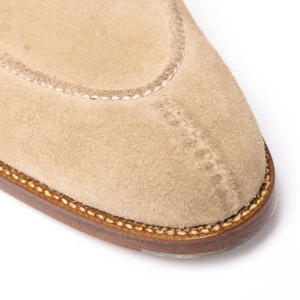 Saint Crispin's Monk "Split Toe Apron" In Sand Colored Suede Leather - Pure Handwork