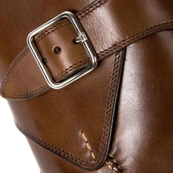 Saint Crispin's Monk "Split Toe Apron" Made Of Brown Calfskin - Hand-Colored