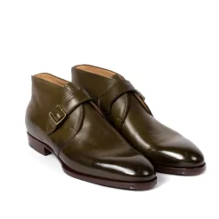 Saint Crispin's Monk-Bootee "Gilman" Made Of Olive Green Calfskin - Purely Handcrafted