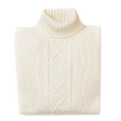 William Lockie Natural White Turtleneck Sweater "Alain Aran-Cable" Made Of 6 Ply Lamb