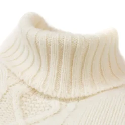 William Lockie Natural White Turtleneck Sweater "Alain Aran-Cable" Made Of 6 Ply Lamb