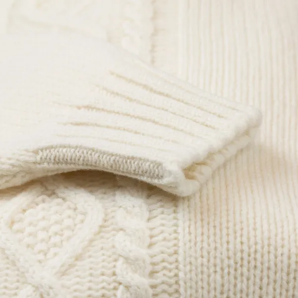 William Lockie Natural White Turtleneck Sweater "Alain Aran-Cable" Made Of 6 Ply Lamb