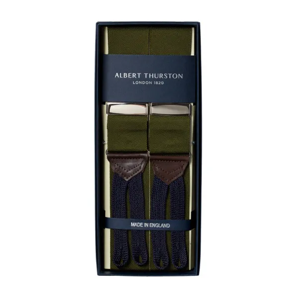 Albert Thurston Olive-Colored Suspenders "Rigid Plain" To Button