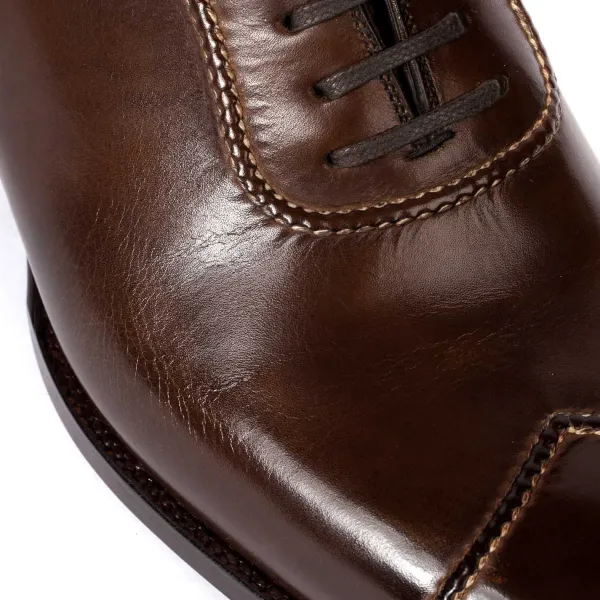 Saint Crispin's Oxford "Handsewn Cap" Made Of Brown Calfskin - Hand-Colored