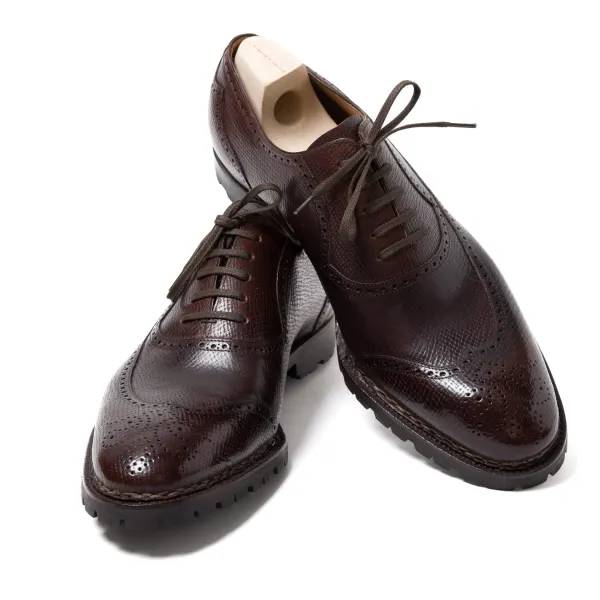 Saint Crispin's Oxford "Longwing Sport Brogue" Made Of Dark Brown Grained Ca