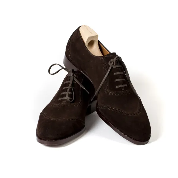 Saint Crispin's Oxford "Queens" Made Of Dark Brown Suede Leather - Purely Handcrafted