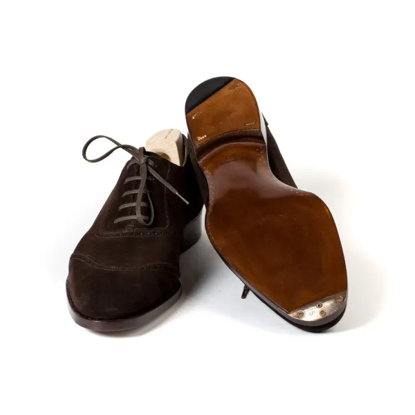 Saint Crispin's Oxford "Queens" Made Of Dark Brown Suede Leather - Purely Handcrafted
