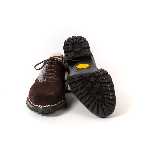 Saint Crispin's Oxford "Saddle" Made Of Dark Brown Full-Grained Leather With Brown Sad