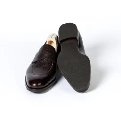 Saint Crispin's Penny Loafer Made Of Dark Brown Scotch Grain Calfskin - Hand-Polished