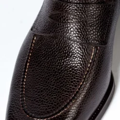 Saint Crispin's Penny Loafer Made Of Dark Brown Scotch Grain Calfskin - Hand-Polished