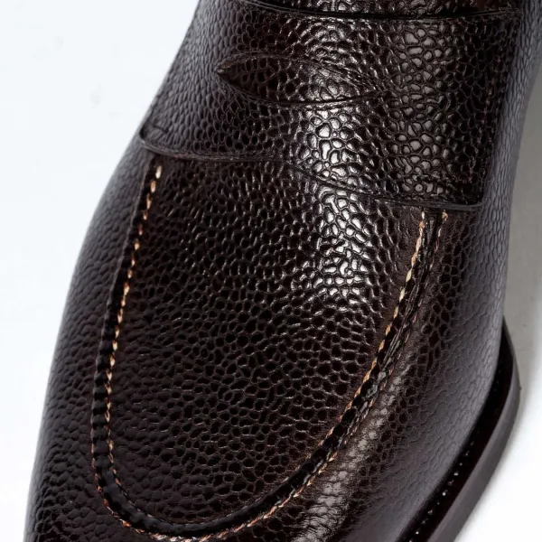 Saint Crispin's Penny Loafer Made Of Dark Brown Scotch Grain Calfskin - Hand-Polished