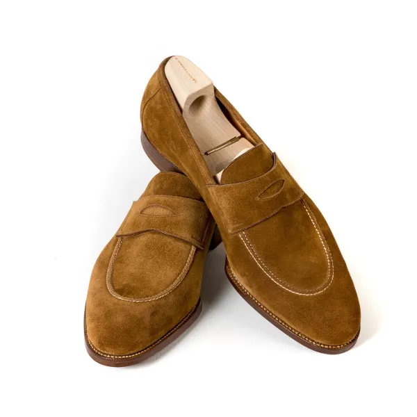 Saint Crispin's Pennyloafer "Dress" Made Of Light Brown Suede Leather
