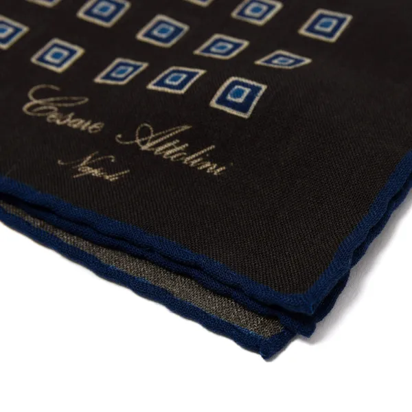 Cesare Attolini Pure Wool Pocket Square "Medaglioni Incornicato