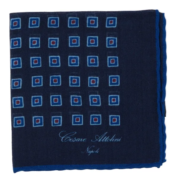 Cesare Attolini Pure Wool Pocket Square "Medaglioni Incornicato