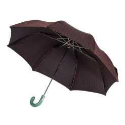 Maglia Red And Green Striped Telescopic Umbrella "Regimental" With Leather Handle