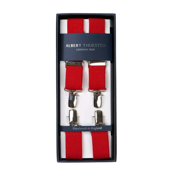 Albert Thurston Red Elastic Pants Straps "X Back Nickel" With Clips