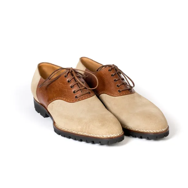 Saint Crispin's Sand-Colored "Saddle" Oxford Suede With Brown Saddle Made Of Calfskin "Russian Calf"