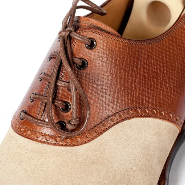 Saint Crispin's Sand-Colored "Saddle" Oxford Suede With Brown Saddle Made Of Calfskin "Russian Calf"