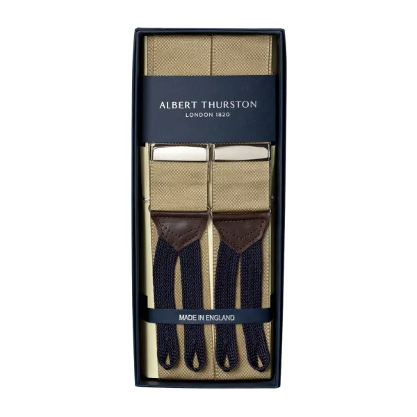 Albert Thurston Sand-Colored Suspenders "Rigid Plain" To Button