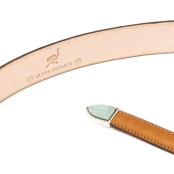 Silver Ostrich X Mj: Western Belt "Colorado" Made Of Light Brown Calfs