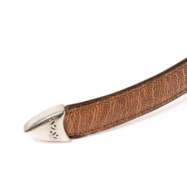 Silver Ostrich X Mj: Western Belt "Amboise" Made Of Brown Ostrich Leat