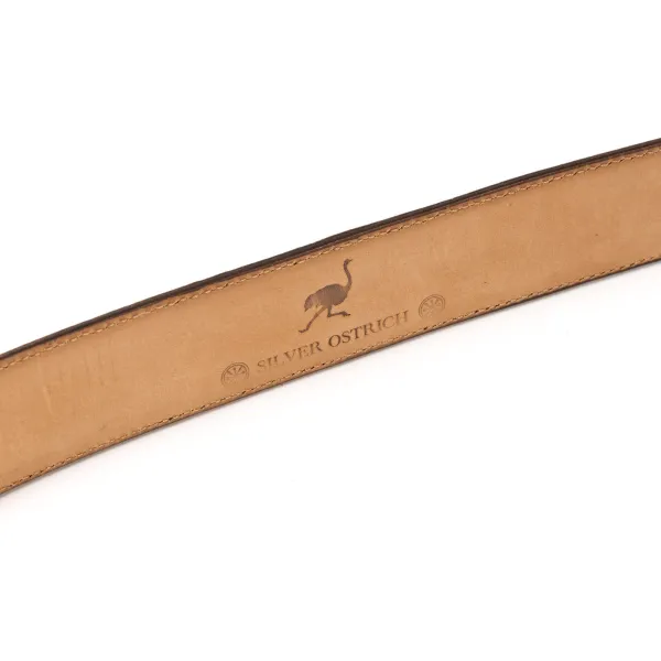 Silver Ostrich X Mj: Western Belt "Amboise" Made Of Brown Ostrich Leat