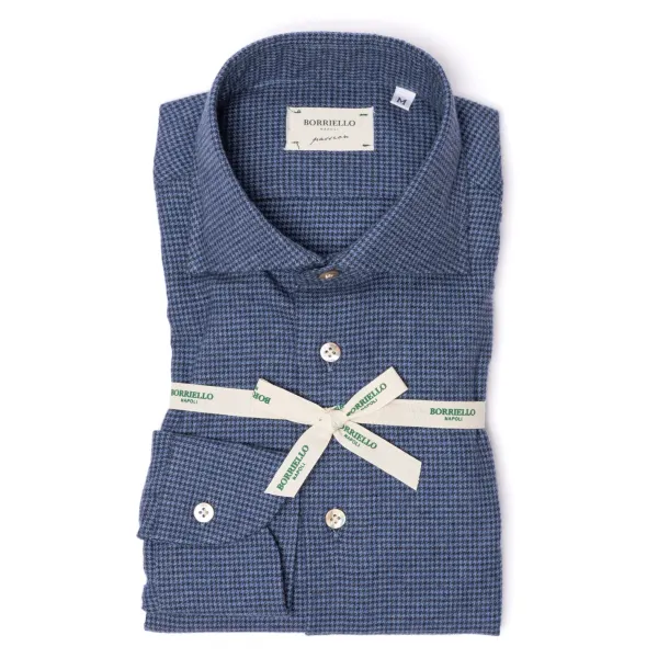 Borriello Sport Shirt "Houndstooth" In Soft Cotton Flannel - Linea Passion