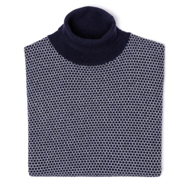 Brigatelli dal 1922 Square-Jacquard Merino Wool And Cashmere Turtleneck Sweater - 1 Ply Ca