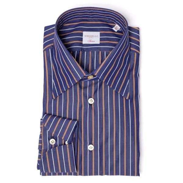 Borriello Striped Shirt "Naples Nobility" With Cocktail Cuff - Handmade