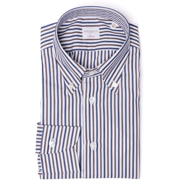 Borriello Striped Shirt "Stile Inglese" With Button Down And Sport Cuff - Handma