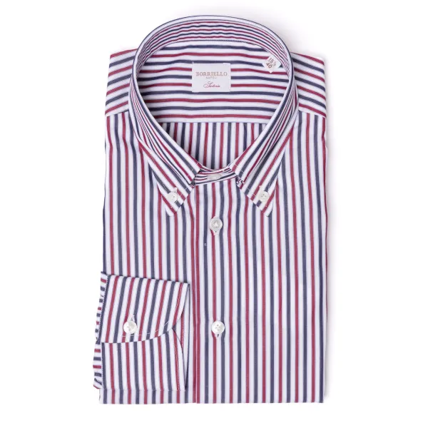 Borriello Striped Shirt "Stile Inglese" With Button Down And Sport Cuff - Handma