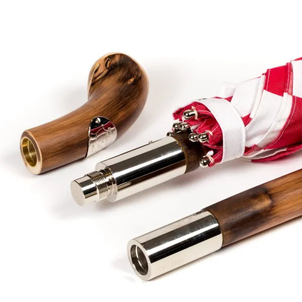 Maglia Striped Sun Umbrella "Picknick" With Handle Made Of Chestnut Root