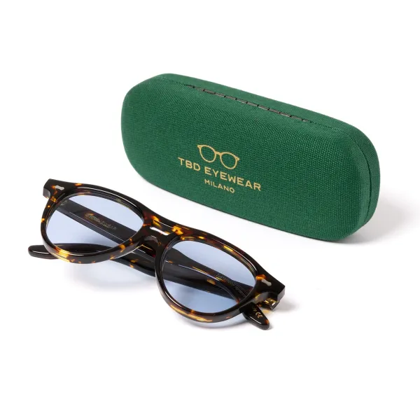 TBD EYEWEAR Sunglasses "Piquet Havana" With Light Blue Lenses - Handmade