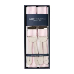 Albert Thurston Suspenders "Seersucker Stripe" With Flat Ends In Nubuck Leather To But
