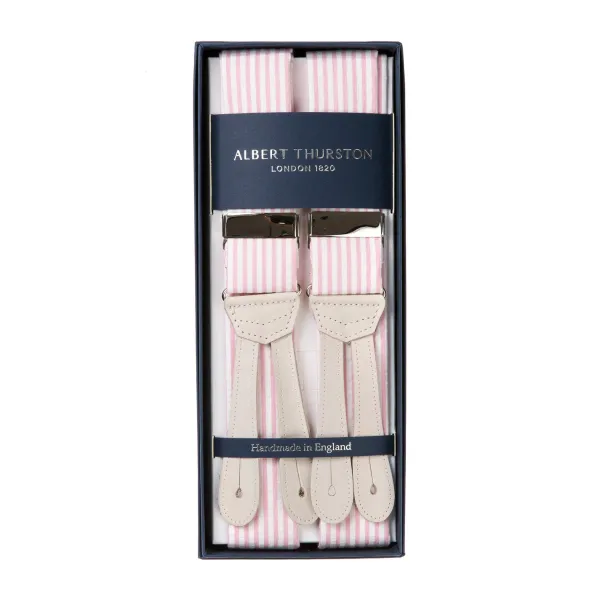 Albert Thurston Suspenders "Seersucker Stripe" With Flat Ends In Nubuck Leather To But