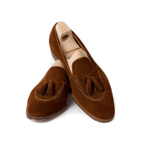 Saint Crispin's Tassel Loafer "Short Vamp" Made Of Cognac-Colored Suede - Purely Handc