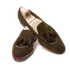Saint Crispin's Tassel Loafer "Short-Vamp" Made Of Olive Brown "Vintage Deer Suede" -