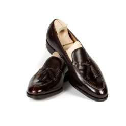 Saint Crispin's Tassel Loafer "Split Toe" Made Of Brown Grained Calfskin - Purely Hand