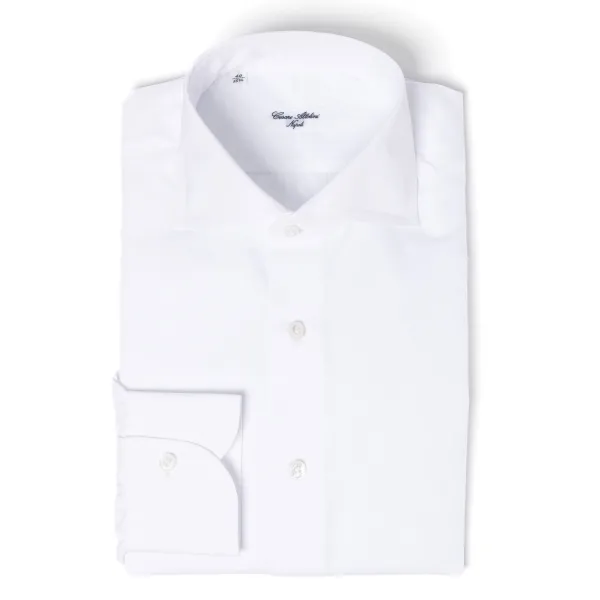 Cesare Attolini White Pure Egyptian Cotton Shirt From Alumo - Collo Tom