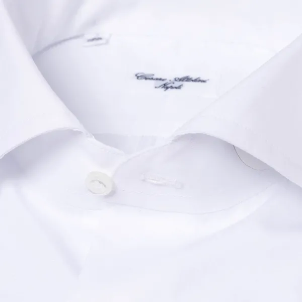 Cesare Attolini White Pure Egyptian Cotton Shirt From Alumo - Collo Tom