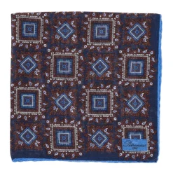Petronius Wool And Silk Pocket Square "Vintage 58" - Medaillon Large Blue